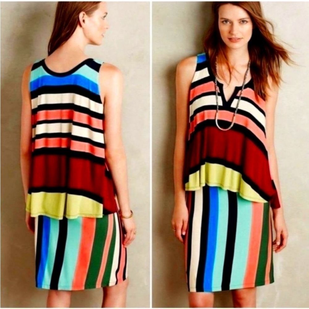 ANTHROPOLOGIE | MAEVE Davina Layered Stripe Print Dress Women’s Size Small